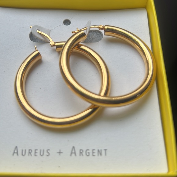 RAVENA LARGE HOOP EARRINGS | AUREUS + ARGENT GOLD PLATED APPROX Length: 2" NEW - Picture 3 of 4